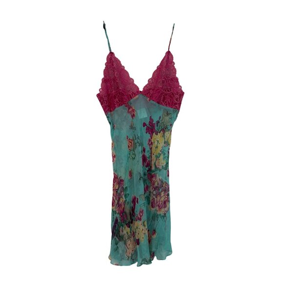 Christine Vancouver Silk Floral Lace Trim Chiffon Chemise Womens Size Small - Picture 1 of 4